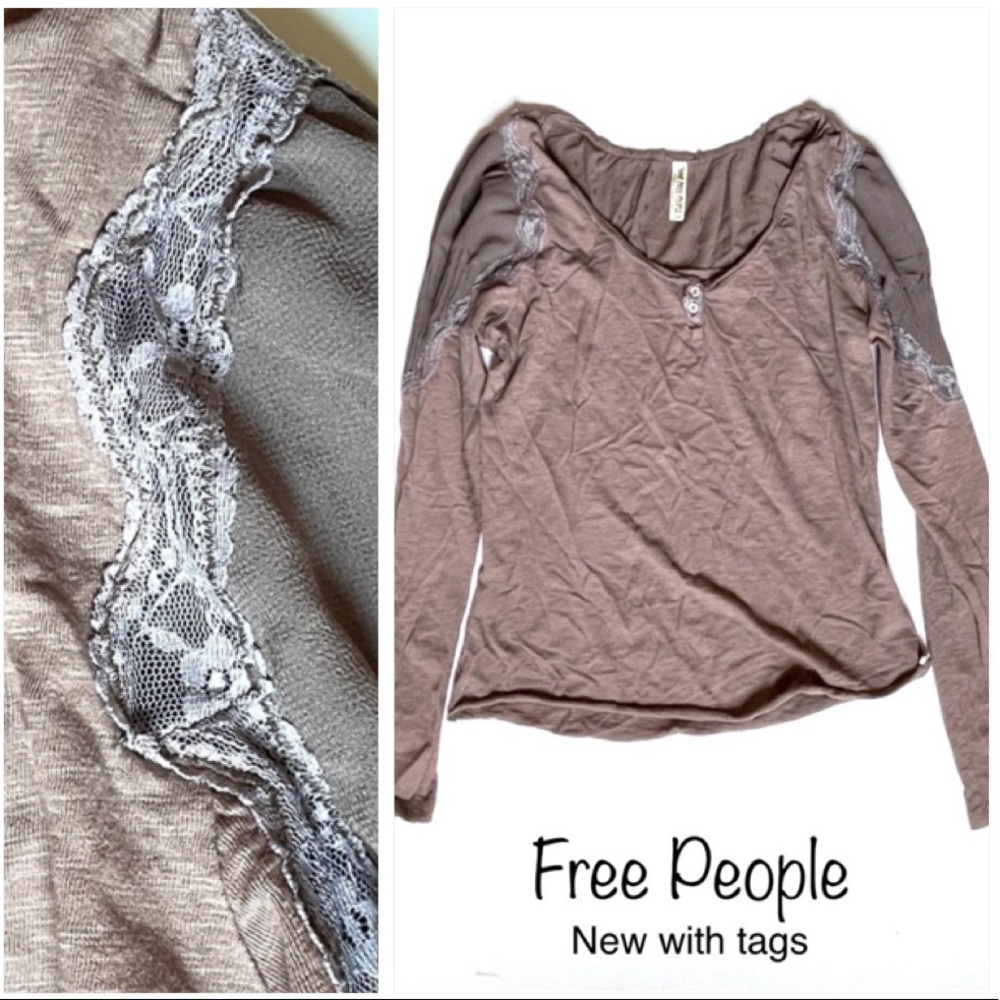 Free People NWT long sleeve top Great texture, trim, stitch details